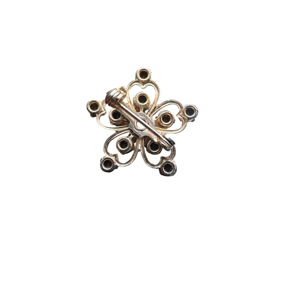 Vintage Rainbow Rhinestone Eastern Star Gold-Tone Brooch Pin - Picture 3 of 3